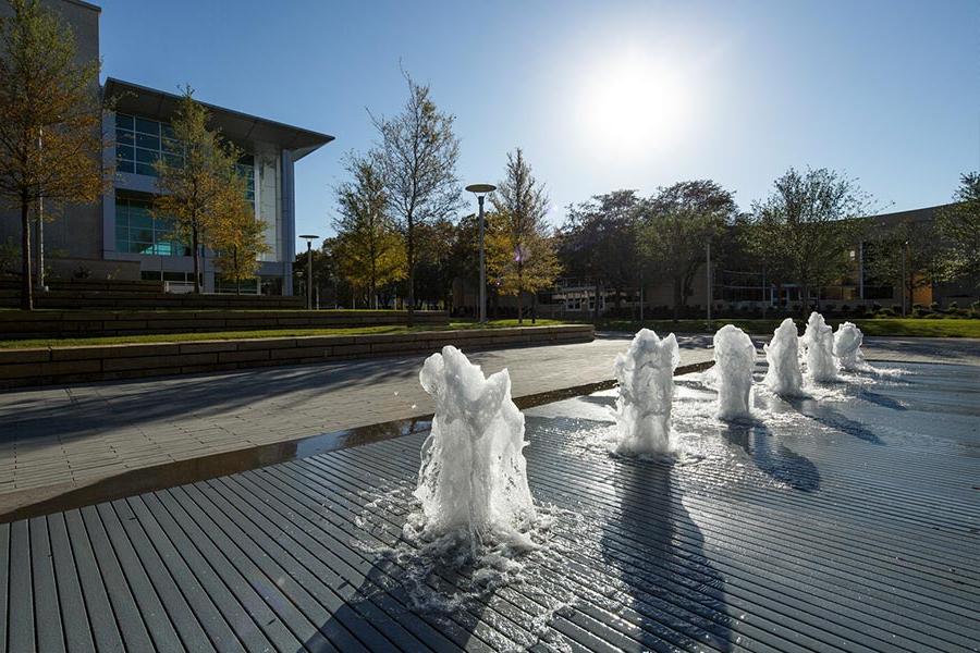 The fountains at TI Plaza.