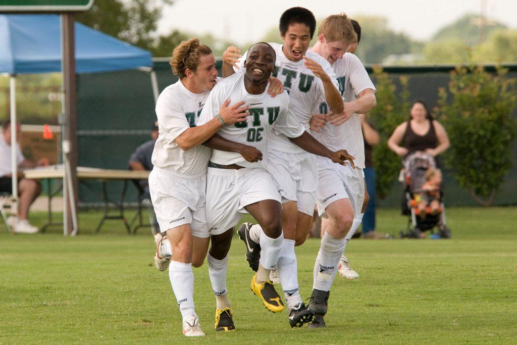 students from the men's soccer team